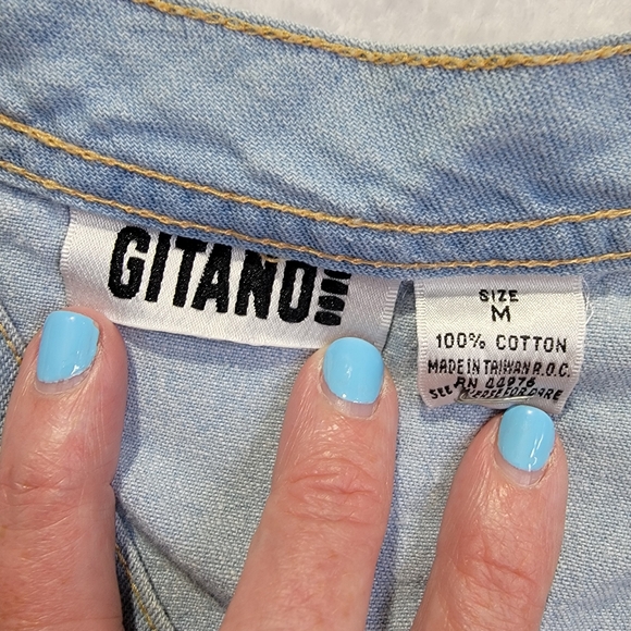 Gitano Vintage Denim Chambray Crop Tie Waist Shirt 90s 100% Cotton Womens M - Picture 6 of 11